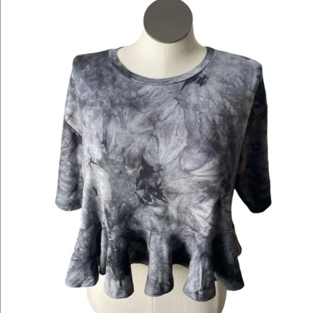 Good Luck Gem crop top tie dye peplum bottom shirt black Sz XL